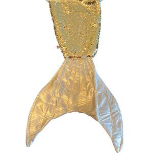 DEI Mermaid Tail Christmas Stocking Sequined‎ Gold & White Plush